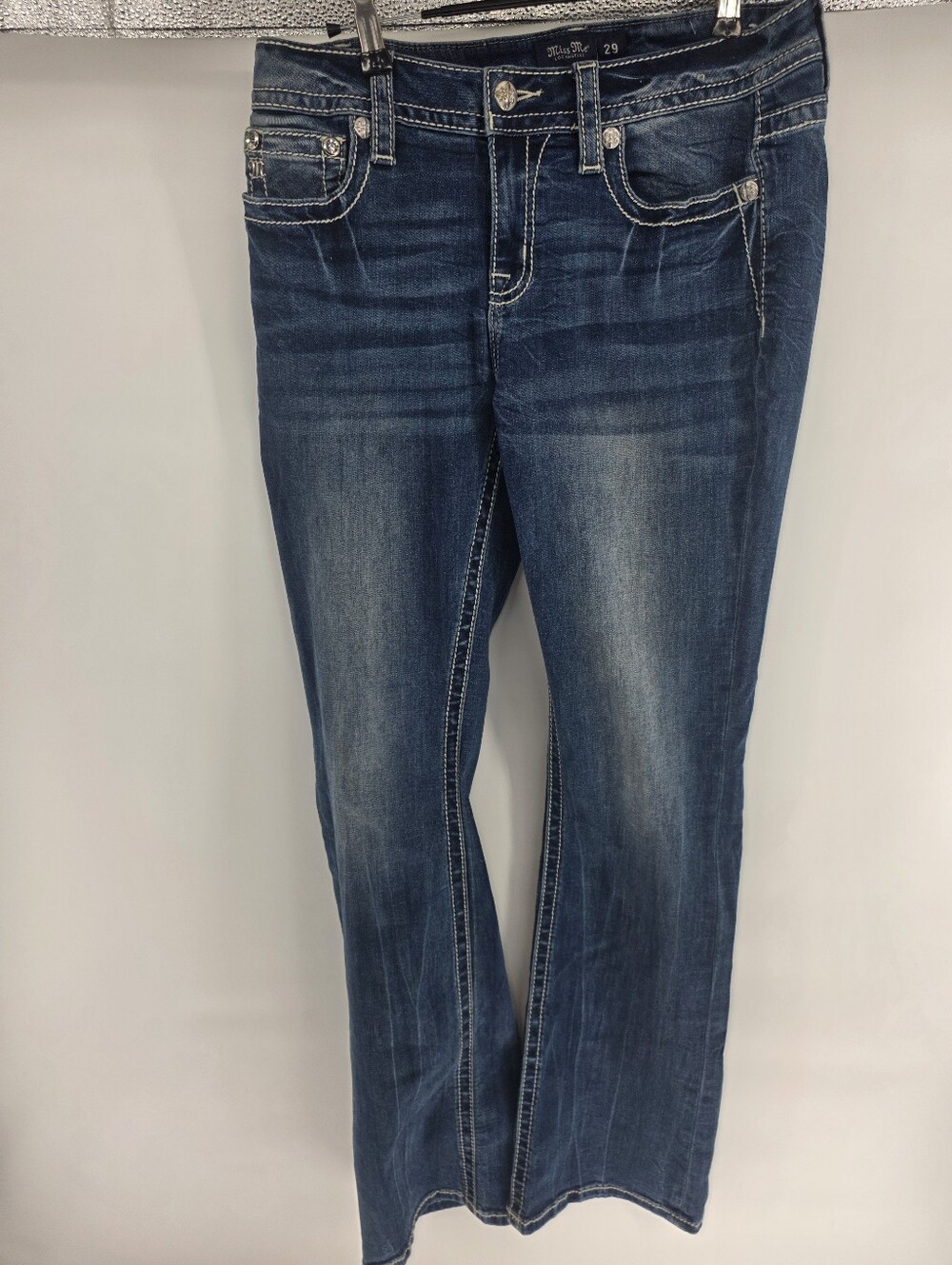 Miss Me Jeans 29 Mid Rise Boot M3793B Inseam 34 Embellished - Picture 5 of 9